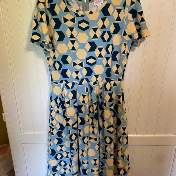 Lularoe Amelia NEW Zip Up Dress Large Yellow, Blue, & Navy - Picture 10 of 10
